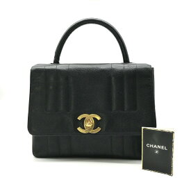 【中古】良品 CHANEL シャネル デカココマーク キャビアスキン マドモアゼル ハンド バッグ ブラック k389