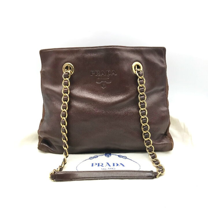 楽天市場】【中古】PRADA プラダ 三角ロゴ レザー×ナイロン チェーン 