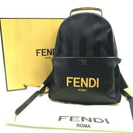 【中古】美品 FENDI フェンディ ペカン ロゴプレート ナイロン レザー リュック バッグパック ブラック a1865