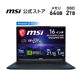 NVIDIA GeForce RTX 4090 Laptop GPU /Core Ultra 9 プロセッサー 185H/16インチ/120Hz/64GB/2TB（M.2 NVMe）/最大6時間（JEITA 3.0 動画再生時）、最大8時間（JEITA 3.0 アイドル時）/1.99kg/ゲーミングノートPC/Stealth-16-AI-Studio-A1VIG-2003JP