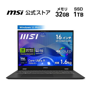 Core Ultra 9 vZbT[ 185H/NVIDIA GeForce RTX 4070 Laptop GPU/32GB/1TBiM.2 NVMej/1.6kg/ő12ԁiJEITA 3.0 ĐjAő24ԁiJEITA 3.0 AChj/16C`/Windows 11 Pro/m[gPC/Prestige-16-AI-Stud