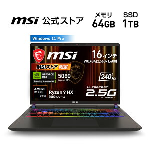 NVIDIA GeForce RTX 5080 Laptop GPU/Ryzen 9 8940HX/16C`/240Hz/64GB/1TBiM.2 NVMej/ؒ/2.7kg/Q[~Om[gPC/Vector-A16-HX-A8WIG-0151JP