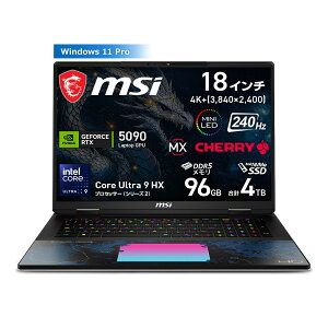 NVIDIA GeForce RTX 5090 Laptop GPU/Core Ultra 9 �v���Z�b�T�[ 290HX Plus/18�C���`/240Hz/96GB/4TB/�ő�7���ԁiJEITA 3.0 ����Đ����j�A�ő�8���ԁiJEITA 3.0 �A�C�h�����j/��3.6kg/�Q�[�~���O�m�[�gPC/Titan-18-HX-Dragon-Edit