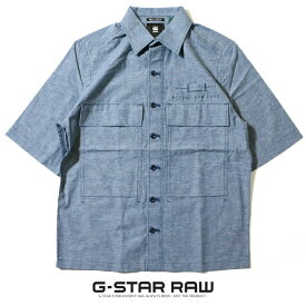【セール 40％OFF】 ジースターロウ シャンブレーシャツ 半袖シャツ ロゴ リネン ジースターロー G-STAR RAW gstar メンズ 国内正規品 インポート ブランド 海外ブランド D21083-D123 M-shirts