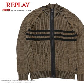 【セール 20％OFF】【REPLAY リプレイ】 ニット セーター ジップアップ カーディガン 長袖 ロゴ アメカジ メンズ men's 国内正規品 インポート ブランド 海外ブランド UK2516-000-G23520G