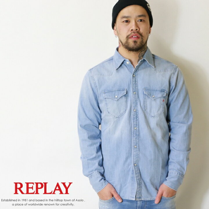 楽天市場】リプレイ デニムシャツ 長袖シャツ ウエスタンシャツ REPLAY 