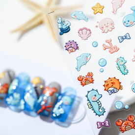 高品質立体ネイルシール 3D　エンボス ネイルシール ハンドメイド レジン ネイル シール ヒトデ　海 立体 カニ　ぷっくり 夏 夏ネイル 材料 レジン封入 ジェルネイル ネイルアート セルフネイル　かわいい