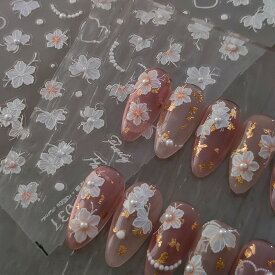 高品質ネイルシール 立体ネイル　可愛い　真珠　ローズ　お花　素敵　フラワー レジン封入　ハンドメイド　ネイル材料　プローネイリスト　セルフネイル　ネイルアート　ネイル用品　ジェルネイル　3D　貼るだけ　簡単　成人式入学式　前撮り結婚式 極薄ネイルシール パール