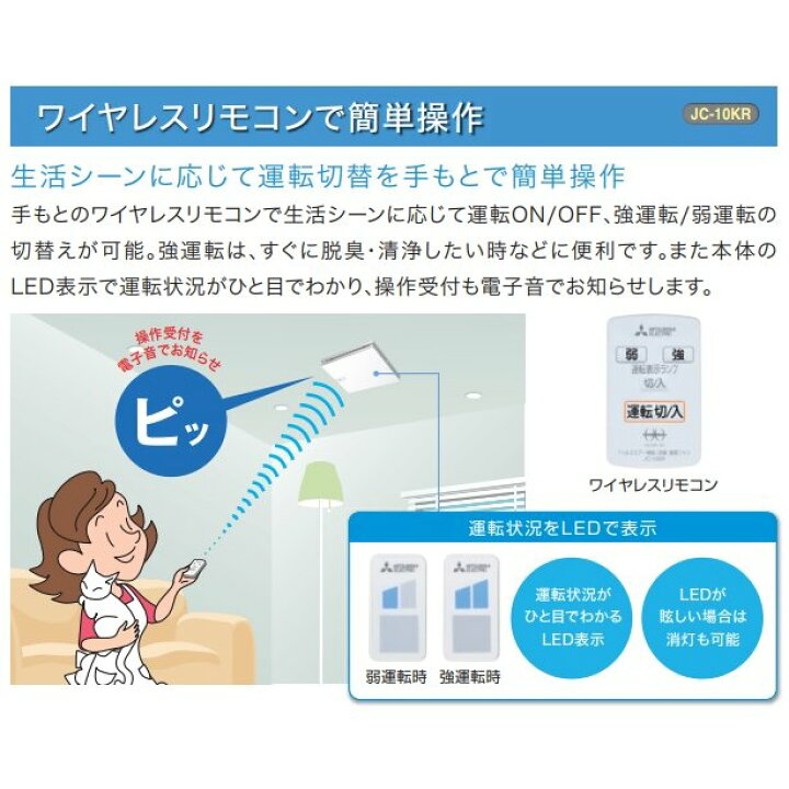 楽天市場】三菱 JC-10KR ヘルスエアー機能搭載循環ファン 天井・壁据付 