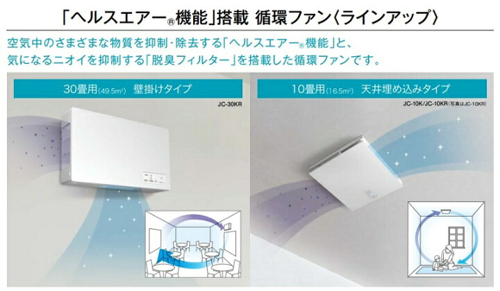 楽天市場】三菱 JC-30KR ヘルスエアー機能搭載循環ファン 壁据付 30畳 
