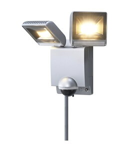 オプテックス LA-23(S) LEDセンサーライト ON/OFFタイプ シルバー 2灯型 電球色 2700K 1500lm 白熱球140W相当形 防水IP45 『LA23S』