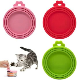 缶詰の蓋 3サイズに対応 3個セット シリコンラップ 保存用 猫缶フタ 犬缶フタ 密封容器 簡単 (ピンク+グリーン+レッド)