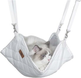 猫ハンモック吊り下げベッド ケージ リバーシブル 長さ調節可 冬夏両用 50x45cm 10 kgまで キルト仕様 ホワイト