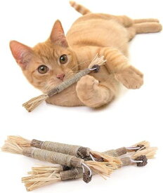 猫 噛むおもちゃ 歯磨き またたび 天然木 麻縄 4本入り 噛むスティック 歯のクリーニング 無毒 肥満解消 運動不足解消