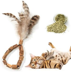 猫 噛むおもちゃ またたび 歯磨き 歯ぎしり棒 天然木 麻縄 頑丈なおもちゃ 一人遊び 鈴付き 羽のおもちゃ 肥満解消 羽の輪