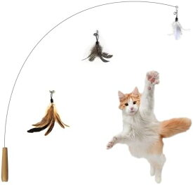 ねこじゃらし おもちゃ 羽 鈴 釣り竿 3点羽付き 90cm