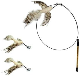 ねこおもちゃ じゃれ猫 釣竿（1本）& 羽根（2羽 似鳥）ぶらぶら ペットグッズ