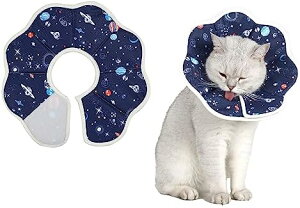 エリザベスカラー 軽量 通気性 ケガ 介護 傷舐め防止 引っ掻き防止 猫用 小型犬用 ソフト 術後ケア 可愛い (M, 宇宙)