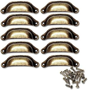 10個入り扉キャビネット取っ手アンティークノブ引き出しシェルプルハンドルカップ ブロンズ