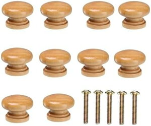 木製取っ手つまみ10個セット ネジ付き 丸型 家具ハンドル 木製引き出しノブ 引き出しキャビネット食器棚