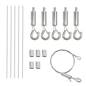 ピクチャーレール ワイヤー フック 5個セット ステンレス製 ワイヤーロープ 高さ調節可能 吊り下げ式 落下防止 耐震対策 額縁用 DIY絵画 写真 時計など