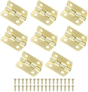 8パック ドアヒンジ 3/4"(18mm)電気めっきされた鉄製 インテリアドア折りたたみバットミニヒンジ 木製ボックス/宝石ボックス/キャビネット用 ネジ付き【金色トーン】
