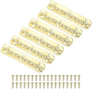 6パック ドアヒンジ 2-9/16インチ(65mm)電気めっきされた鉄製インテリアドア折りたたみバット180°ミニヒンジ 木製ボックス/宝石ボックス/キャビネット用 ネジ付き【金色トーン】
