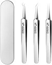 3本セット 精密ピンセット 角栓取り 先端は幅0.1mm 毛抜き ニキビ取り 黒ずみ取り 毛穴ケア専用 精密な作業が可能