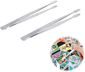 ピンセット 切手用 2点セット 平型 ステンレス製 切手収集 スタンプ収集ピンセット 多用途 滑り止め