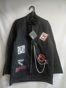 ACID JAZZ MEN (MAD メンズ) PUNK系 カスタム ハーフコート 黒 FREE(L位) パンク系 ロック系 ブラック 髑髏 スカル チェーン 安ピン 安全ピン
