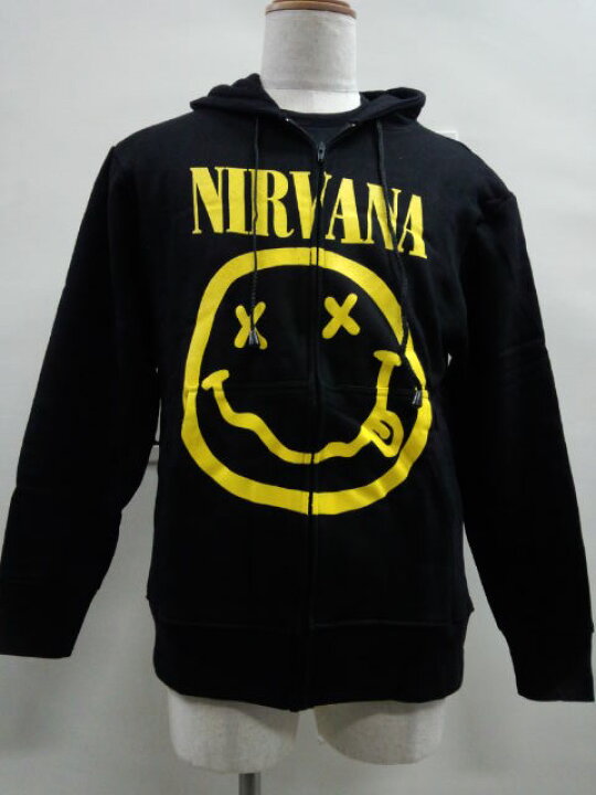 楽天市場】ロックパーカー NIRVANA スマイル 黒 XL ジップアップ 