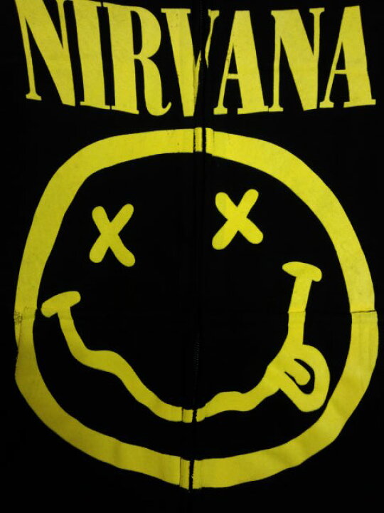 楽天市場】ロックパーカー NIRVANA スマイル 黒 XL ジップアップ 