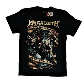 ロックTシャツ　MEGADETH メガデス Give me liberty Give you death S M L XL バンT バンドT ハ−ドロック HM HR ヘビ−メタル スカル 馬 死神 メンズ　夏物