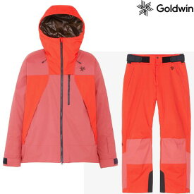 ゴールドウイン スキーウエア GOLDWIN 2-tone Color Hooded Jacket ME ミネラルレッド + 2-tone Color Wide Pants VM オレンジ G13303-ME-G33355A-VM