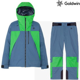 ゴールドウイン スキーウエア GOLDWIN 2-tone Color Hooded Jacket + 2-tone Color Wide Pants VB ネイビーブルー× ブライトグリーン G13303-G33355A-VB