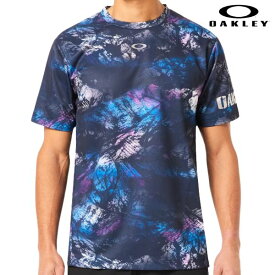 オークリー プリント Tシャツ ブルー 吸汗速乾 UVカット OAKLEY Striking Qd SS Graphic Tee 5.0 Blue Storm Print FOA406374-66V