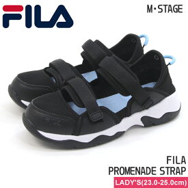 送料無料【フィラ】レディース サンダル プロムナードストラップ ブラック/ホワイト 23.0-25.0cm FILA PROMENADE STRAP BLACK/WHITE スニーカー 紐なし ベルクロ 面ファスナー 無地 カジュアル シンプル WSS24012-013