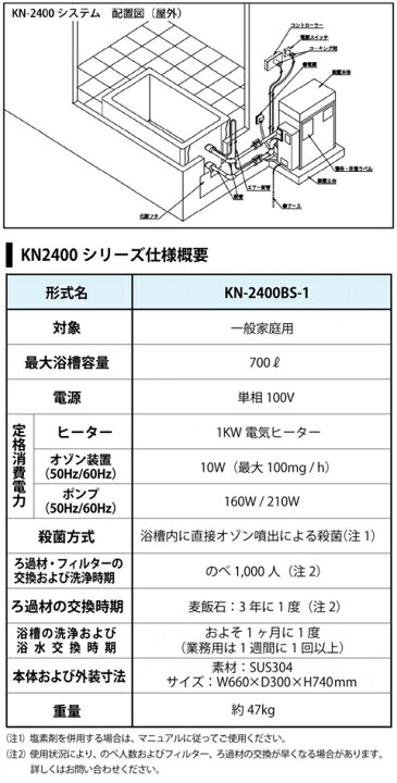 楽天市場】24時間温泉お風呂【KN-2400BS-1】【浴槽穴開け必要 