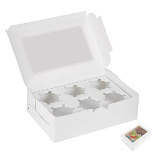 BESTOYARD ケーキボックス お菓子箱 10個セット ケーキ箱 透明窓付 ギフトボックス 組み立て式 結婚式 誕生日 パーティー 製菓道具 包装用品(白/6穴)