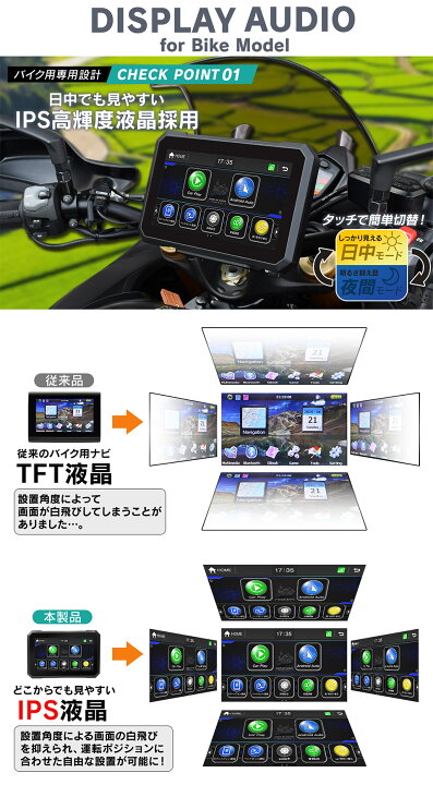 楽天市場】【今だけプレゼント付】7インチ バイク用 防水 ポータブル 