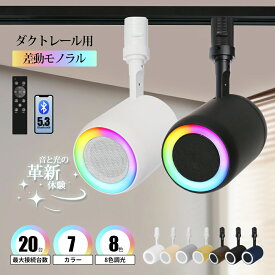 【新登場】ダクトレール スピーカー レール用 Bluetooth スピーカー付きライト ポータブル 小型 ブルートゥース リモコン付き ブラック ホワイト ブルー グレー サクラピンク 照明一体型 レールライト対応 部屋 リビングダイニング キッチン 寝室 美容院 店舗
