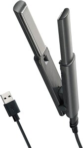 テスコム ヘアアイロン TS310A-H メタリックグレー USB給電式 コンパクト 海外対応 200℃/160℃ 自動OFF 開閉ロック ACアダプター ケーブル付き 【配送種別B】