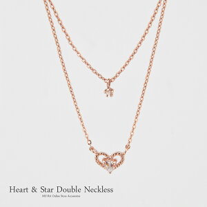 2�A �l�b�N���X ���f�B�[�X �n�[�g �� ���C�����u���[���[���X�g�[�� �s���N�S�[���h Heart �� Star Double Neckless �������� �|�C���g���� �z���C�g�f�[ mu-ra ���[��