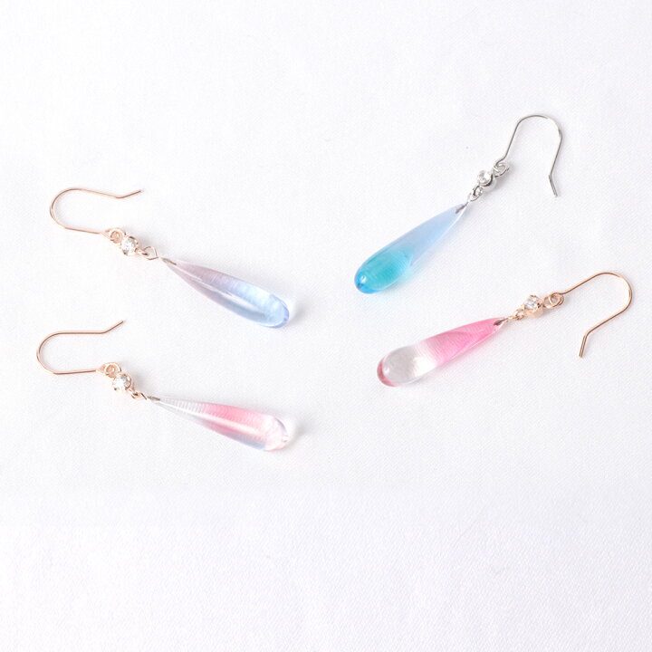 楽天市場】夏 ピアス ドロップ ガラスピアス 雫 しずく ピンクゴールド  
