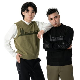 【SALE 30%OFF】[MU SPORTS] ゴルフ メンズ アーモ同色編み柄メンズベスト ニットベスト Vネック 重ね着 おしゃれ キャラクター 700R7300 サイズ48/50/52 2025冬新作 プレゼント ギフト！着回し力抜群の上品ベスト！