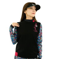 【SALE 30%OFF】[MU SPORTS] ゴルフ レディース ロゴ刺繍バイカラーネックベスト ニットベスト ラメ糸使…