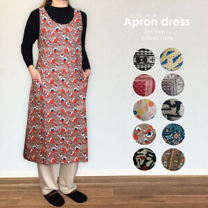 エプロン ワンピース おしゃれ 実用的 柄 【753】コットン ゆったり ラッピング無料 お家 保育士 春夏秋冬 エスニック アジアン【20101A】(クロネコゆうパケット2枚まで同梱OK)