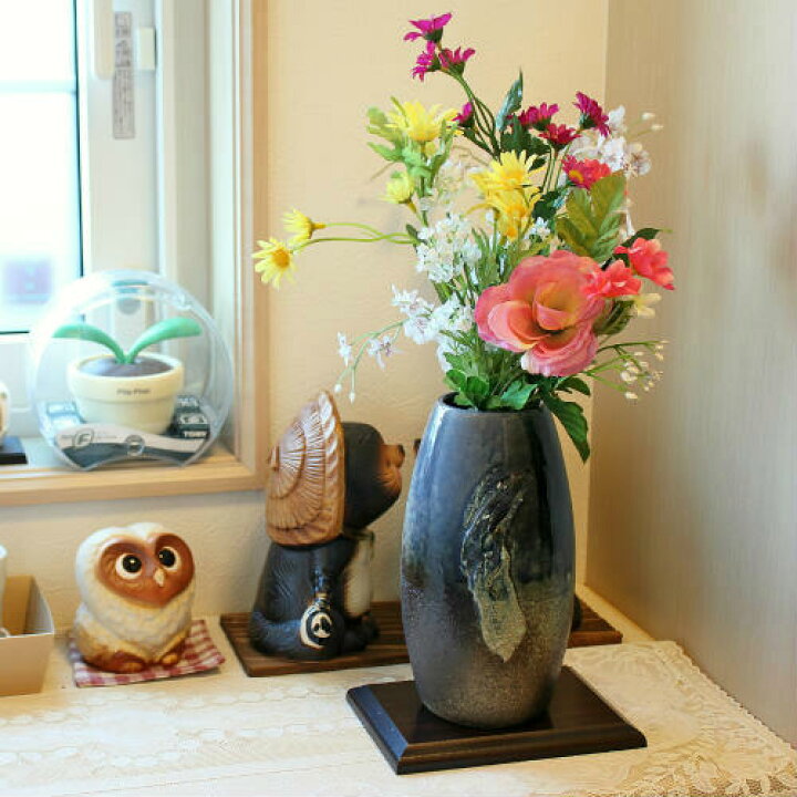 楽天市場】信楽焼 花瓶 青 ビードロ おしゃれ 一輪挿し 大きな 花入 