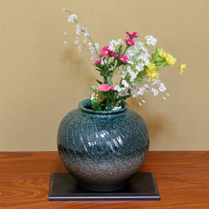 楽天市場】信楽焼 花瓶 緑釉 彫り 丸 8号 おしゃれ 一輪挿し 大きな 花 