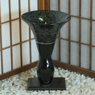 信楽焼 花器 黒 斑点 口広 長 金線 生花 池坊 立花 小原流 生け花 在庫数限り 在庫処分 和風 華道 陶器 …